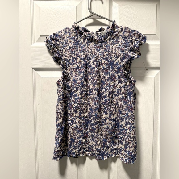 Rachel Zoe Metallic Ruffle Purple floral Peasant Boho Blouse Size Large - Picture 1 of 5